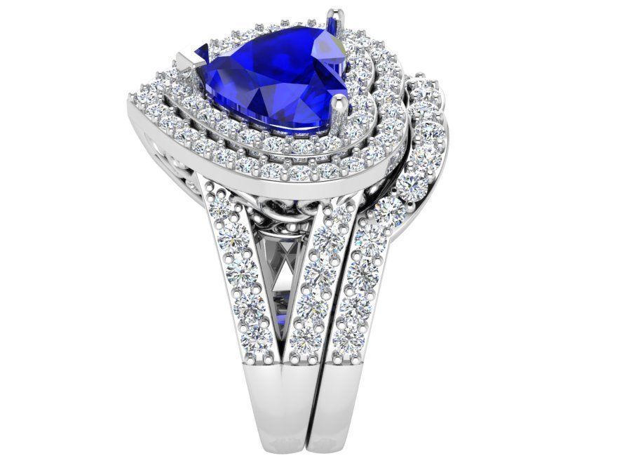 Luxurious blue heart ring with band 3300 3D print model 3D print model_2
