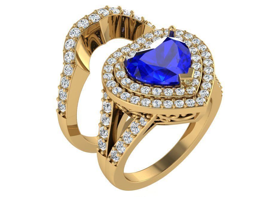 Luxurious blue heart ring with band 3300 3D print model 3D print model_1