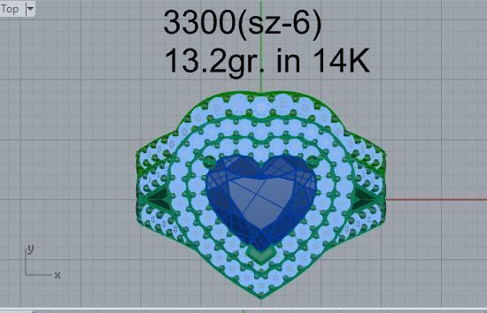 Luxurious blue heart ring with band 3300 3D print model 3D print model_4