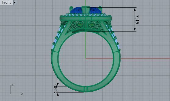 Luxurious blue heart ring with band 3300 3D print model 3D print model_5