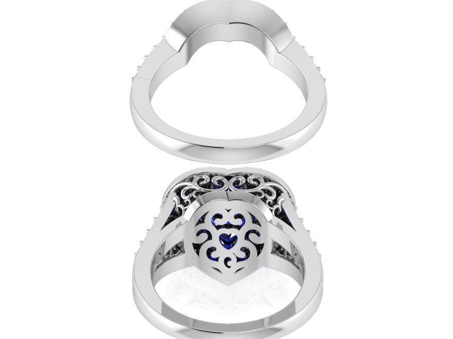Luxurious blue heart ring with band 3300 3D print model 3D print model_3