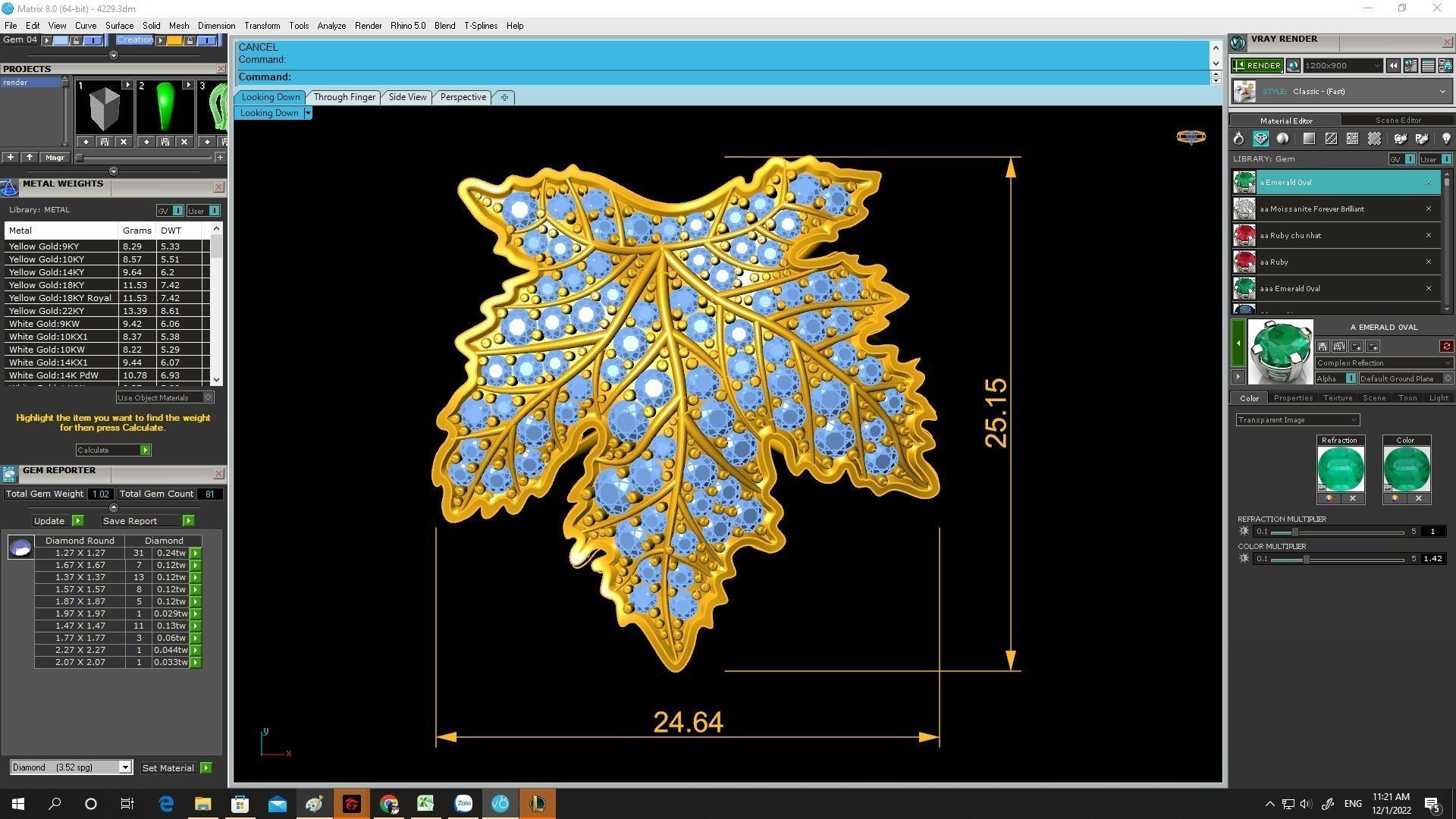 diamond leaf grape ring 4229 3D print model_3