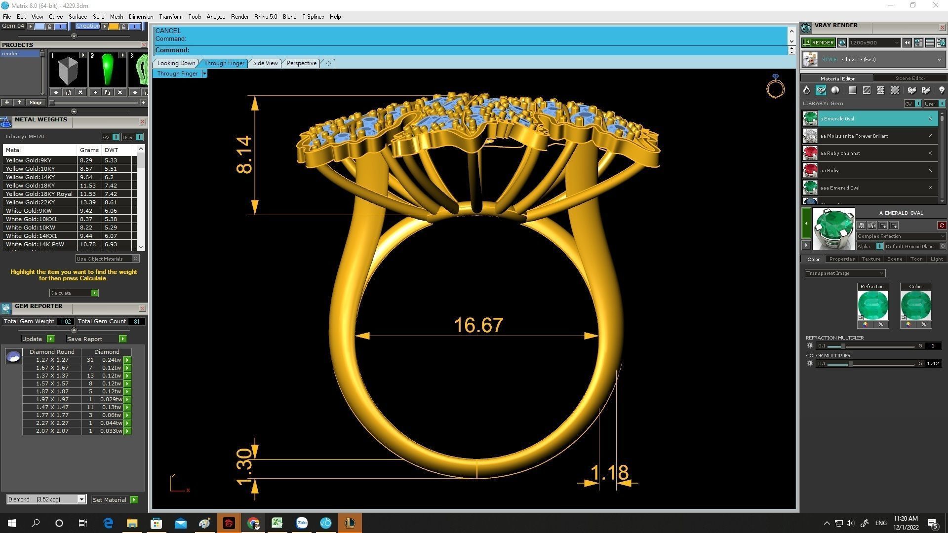 diamond leaf grape ring 4229 3D print model_2
