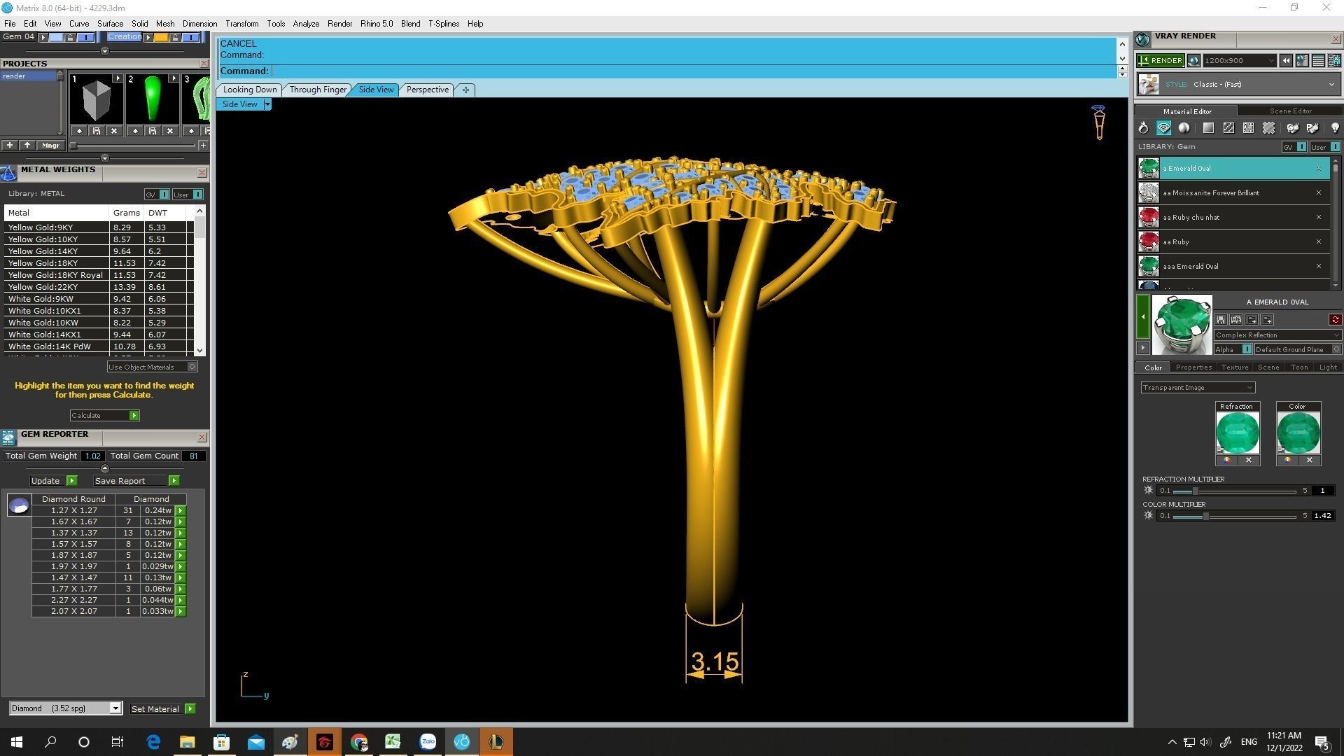 diamond leaf grape ring 4229 3D print model_4