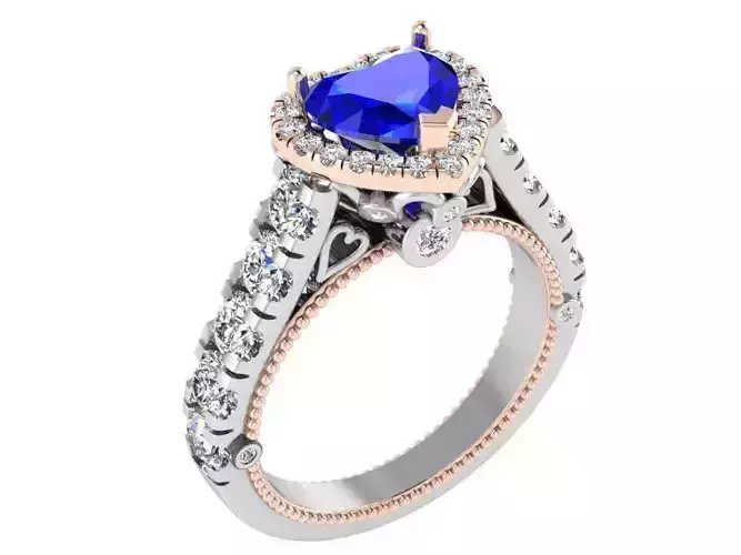 Blue heart luxurious diamond ring 3307 3D print model