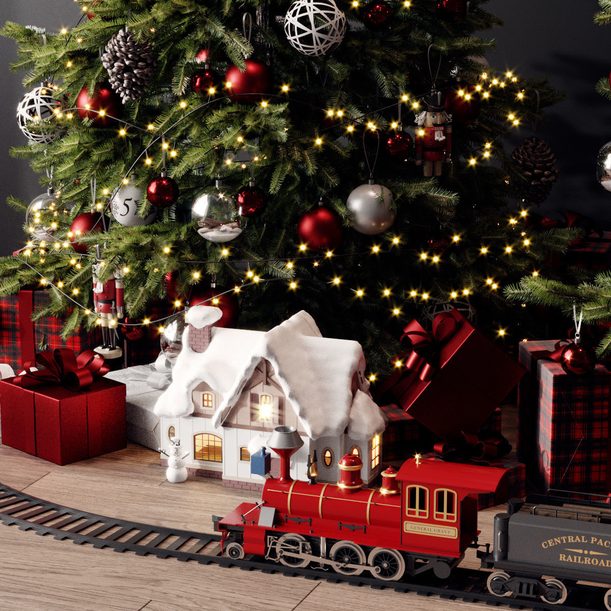 Christmas set 1 tree with stars hanging from it 3D model_4