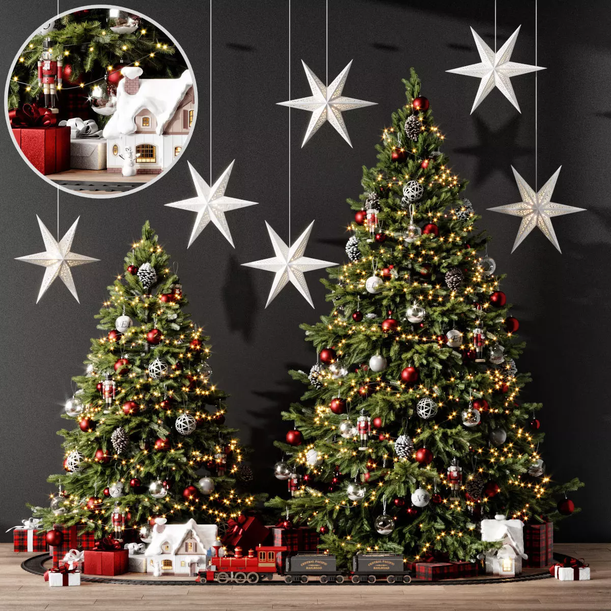 Christmas set 1 tree with stars hanging from it 3D model_0