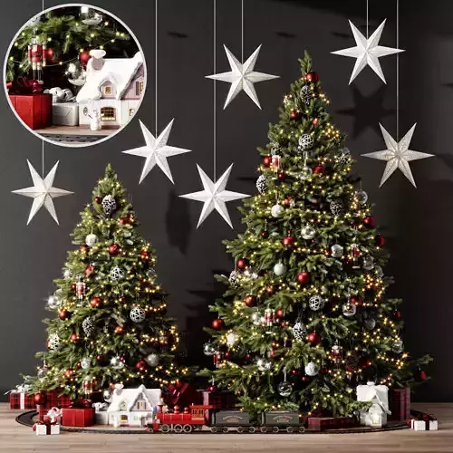 Christmas set 1 tree with stars hanging from it 3D model