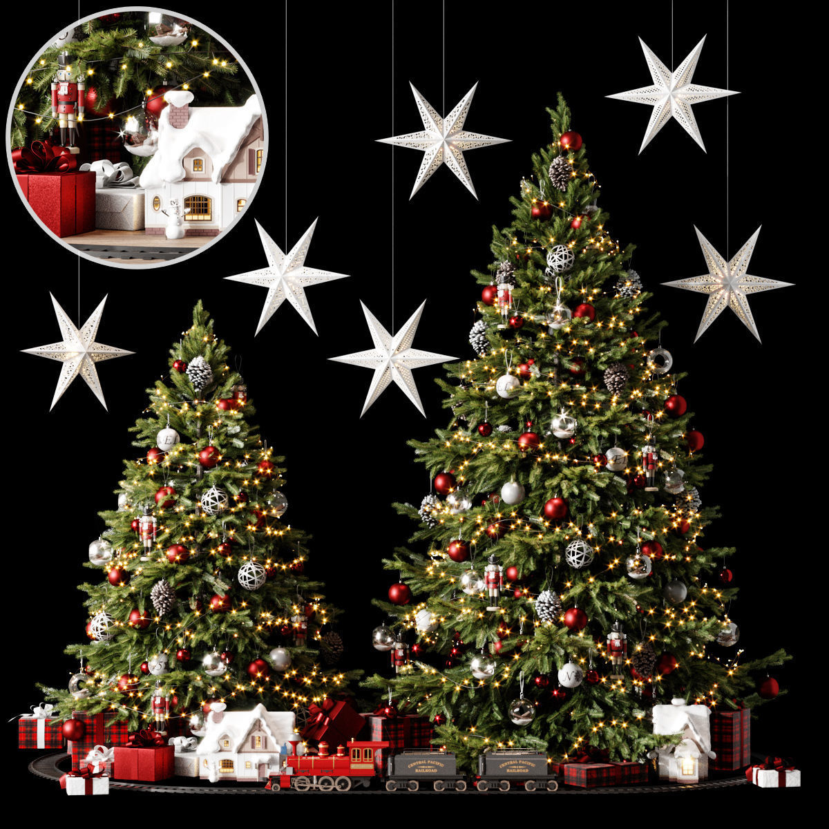 Christmas set 1 tree with stars hanging from it 3D model_1