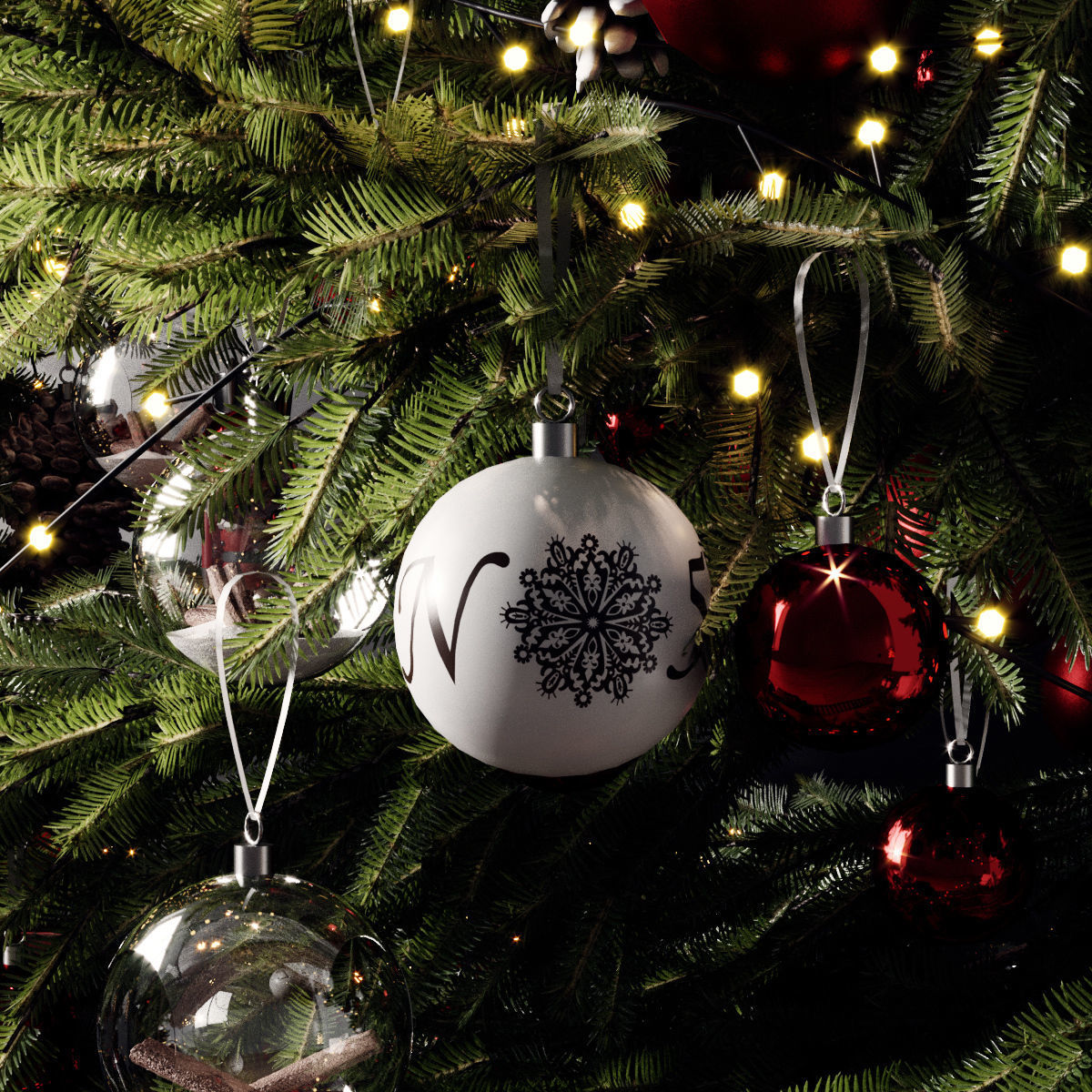 Christmas set 1 tree with stars hanging from it 3D model_3