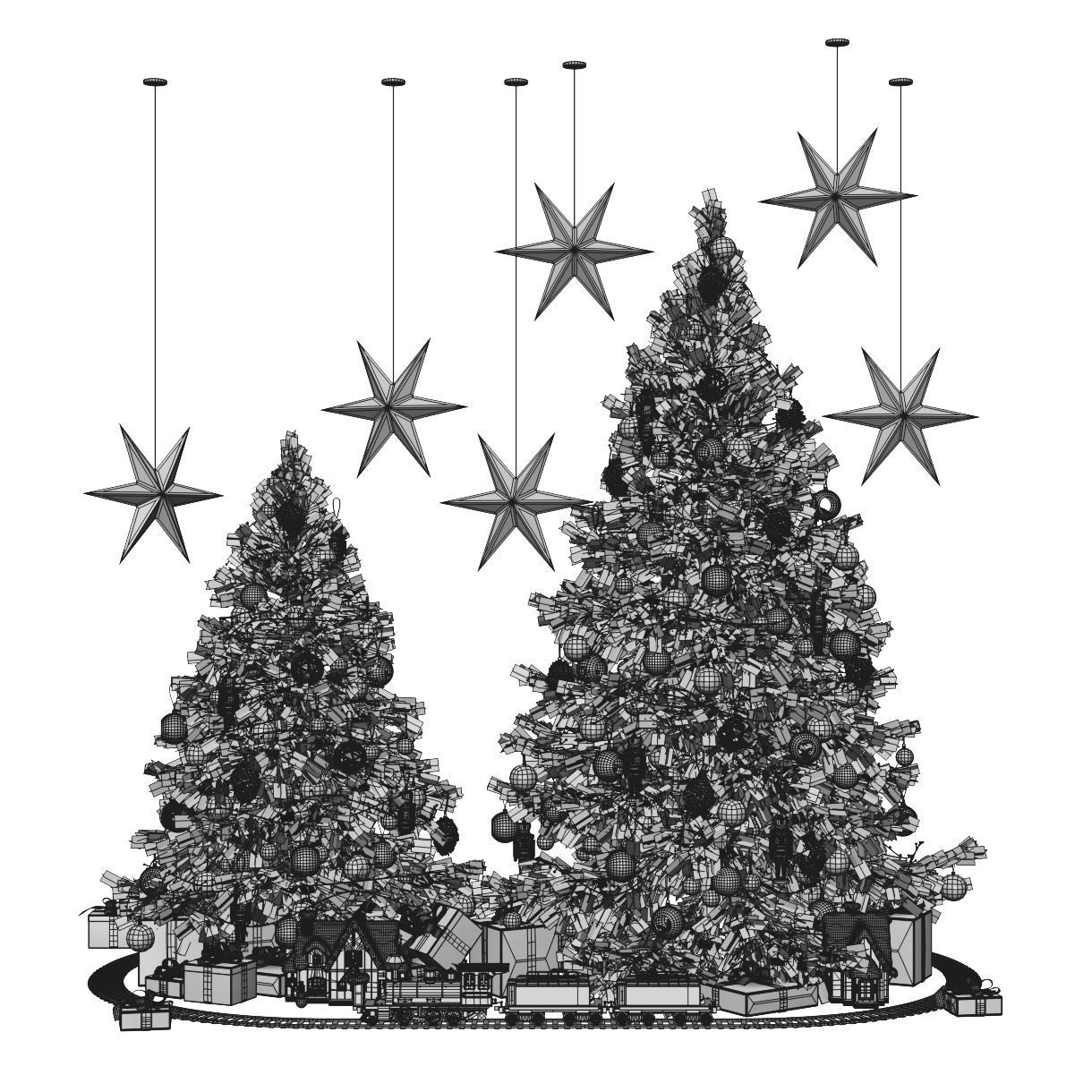 Christmas set 1 tree with stars hanging from it 3D model_6