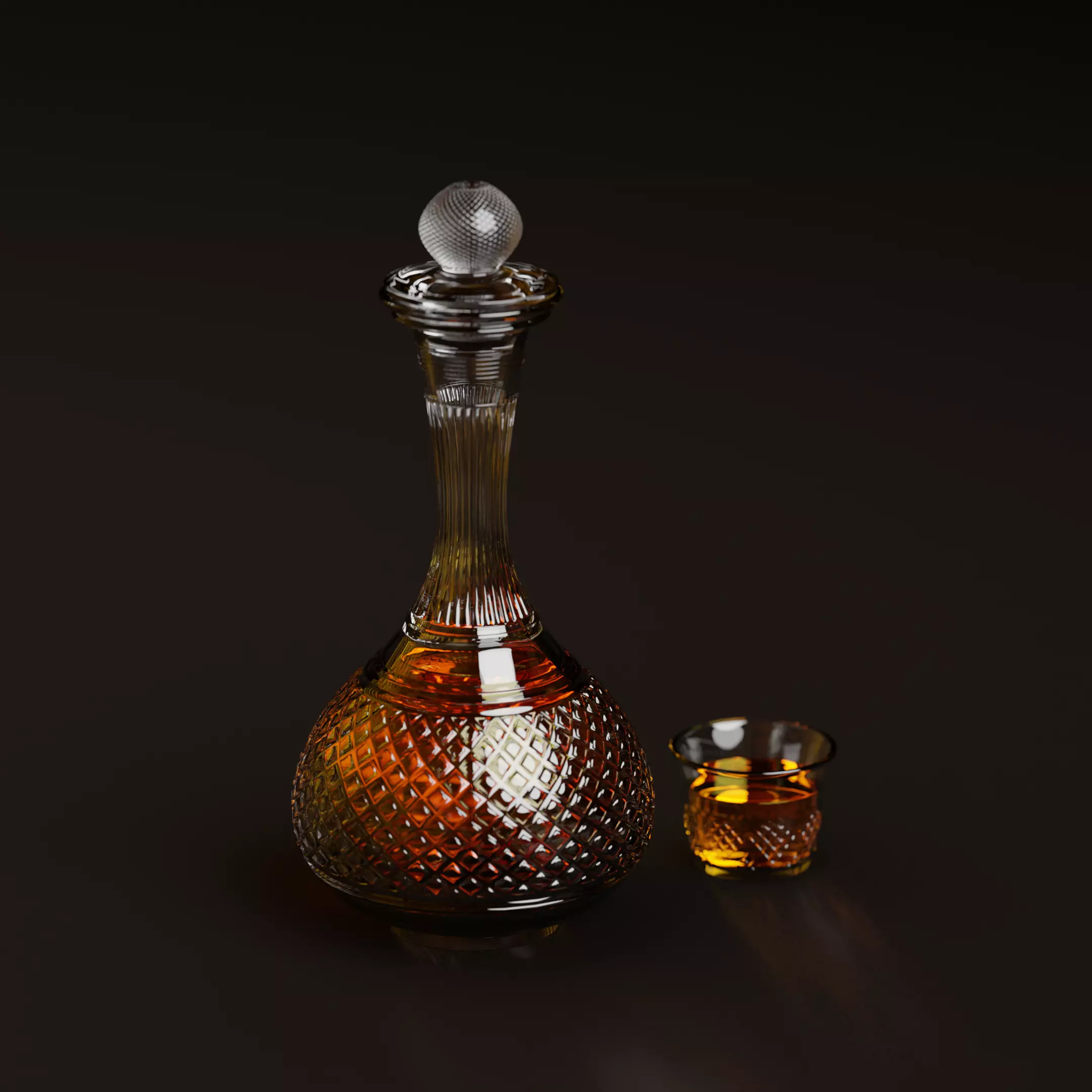 Crystal Decanter with glass and Whiskey Low-poly 3D model_0