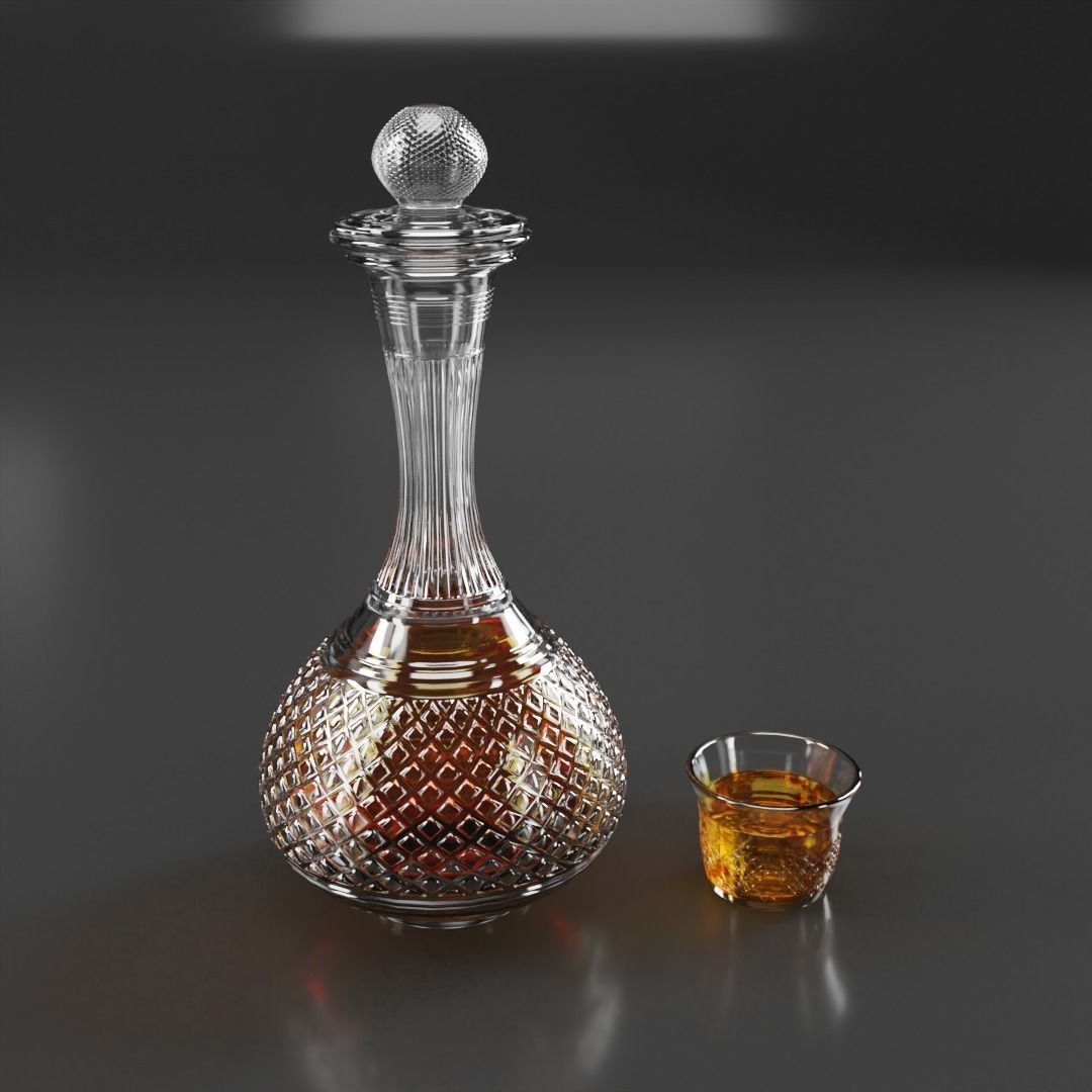 Crystal Decanter with glass and Whiskey Low-poly 3D model_3
