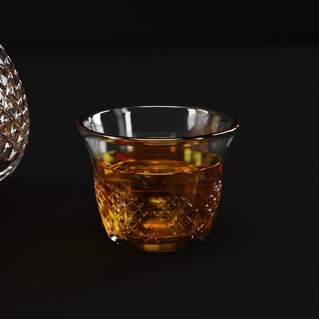 Crystal Decanter with glass and Whiskey Low-poly 3D model_10