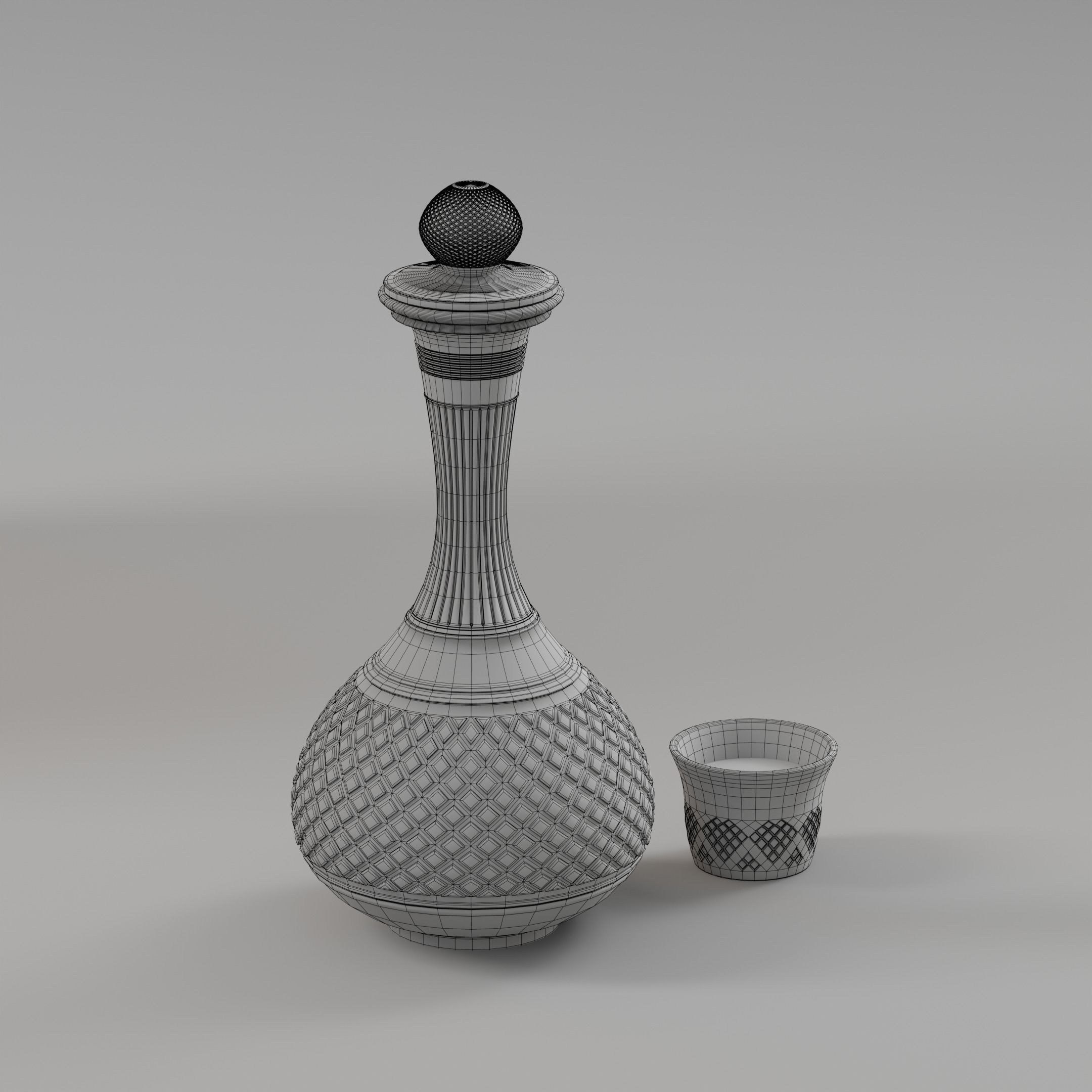 Crystal Decanter with glass and Whiskey Low-poly 3D model_11