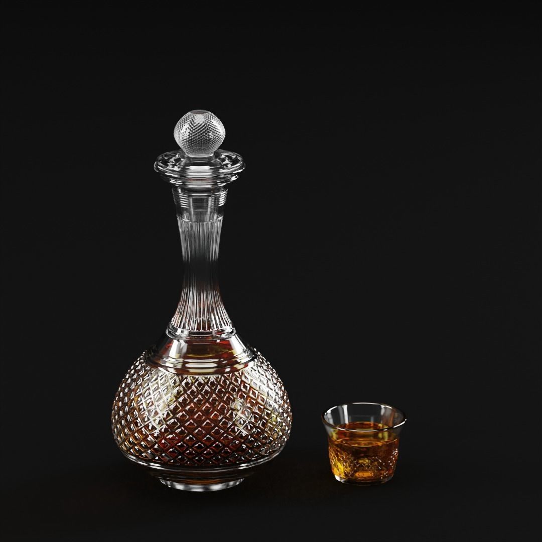 Crystal Decanter with glass and Whiskey Low-poly 3D model_4