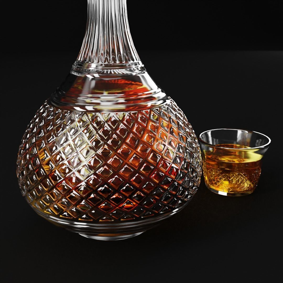 Crystal Decanter with glass and Whiskey Low-poly 3D model_2