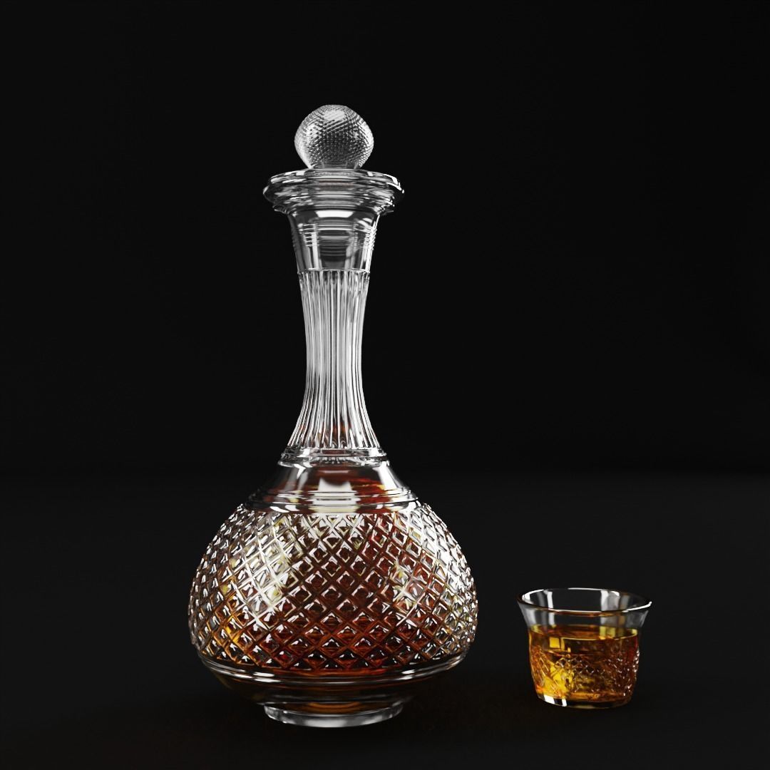 Crystal Decanter with glass and Whiskey Low-poly 3D model_1
