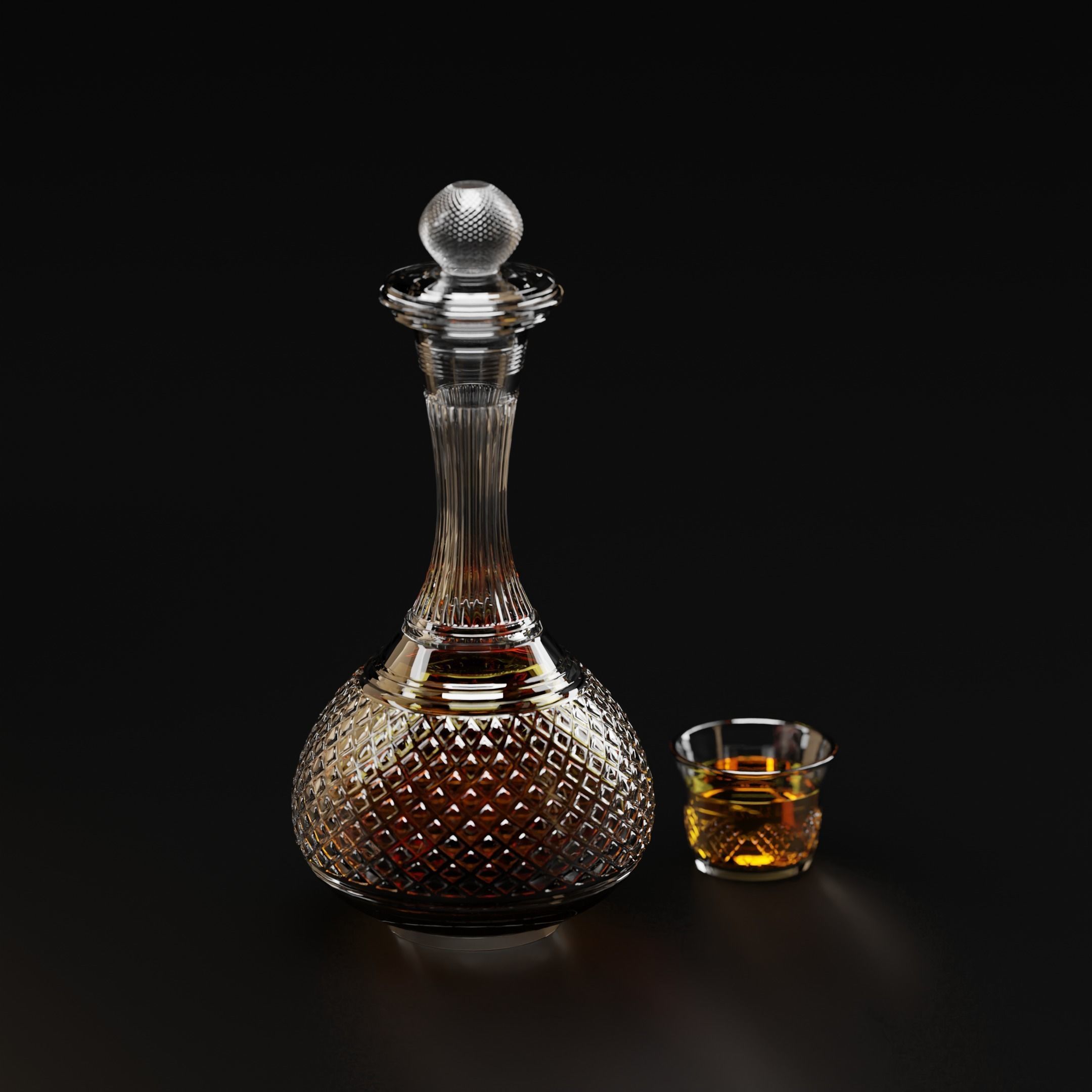Crystal Decanter with glass and Whiskey Low-poly 3D model_7