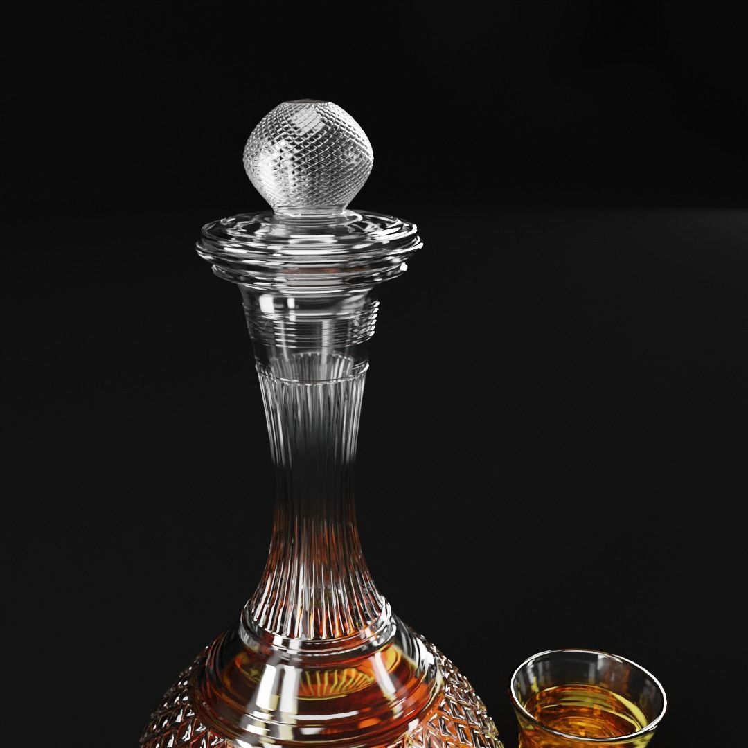 Crystal Decanter with glass and Whiskey Low-poly 3D model_5