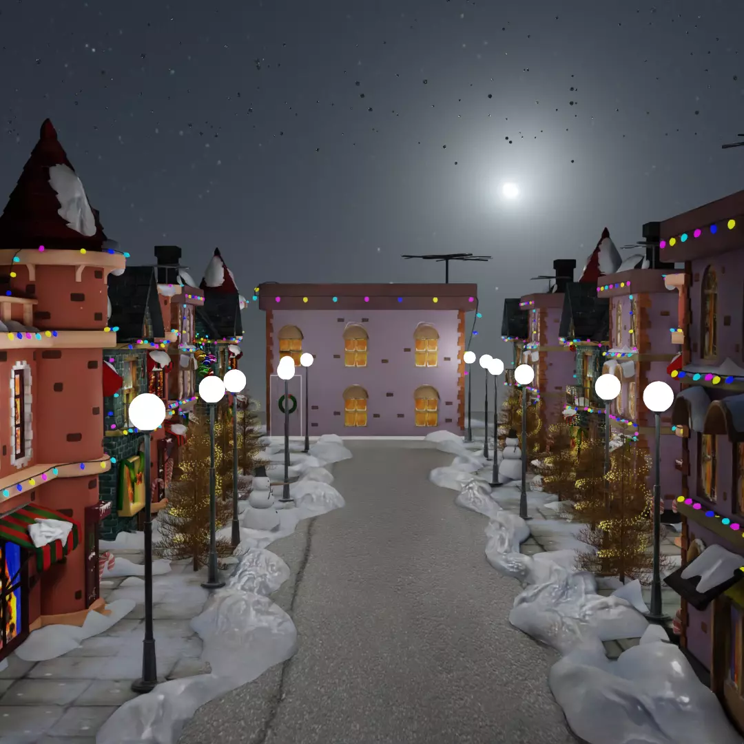 Christmas city scene 3D model_0