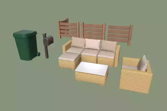 Cute Garden Set Low-poly 3D model
