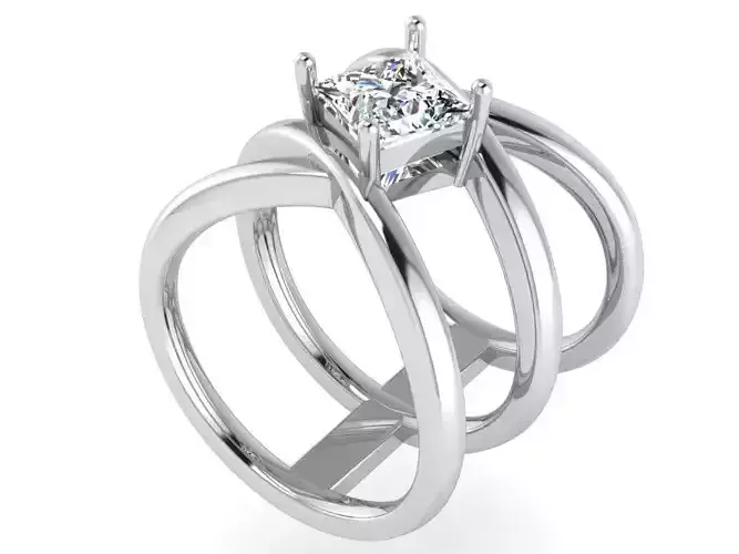 3-Rows textured diamond ring 3311 3D print model