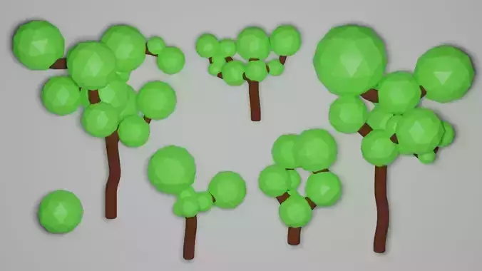 Low poly  trees stones and mountains