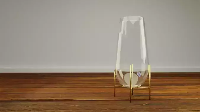 Decorative Glas With Metal Base Vase