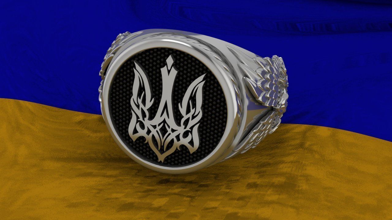 Ring Ukrainian Trident 3D print model_1