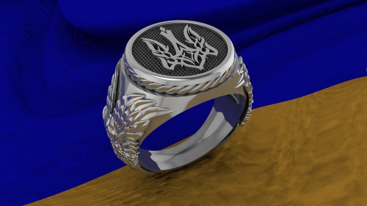 Ring Ukrainian Trident 3D print model_3