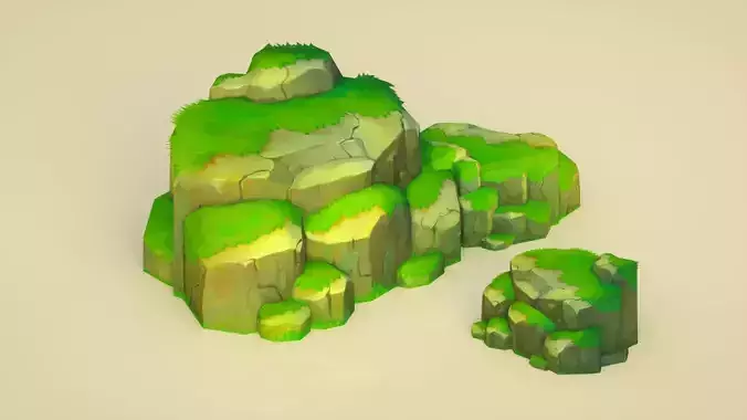 Stone pile moss grass stone grass C4D model