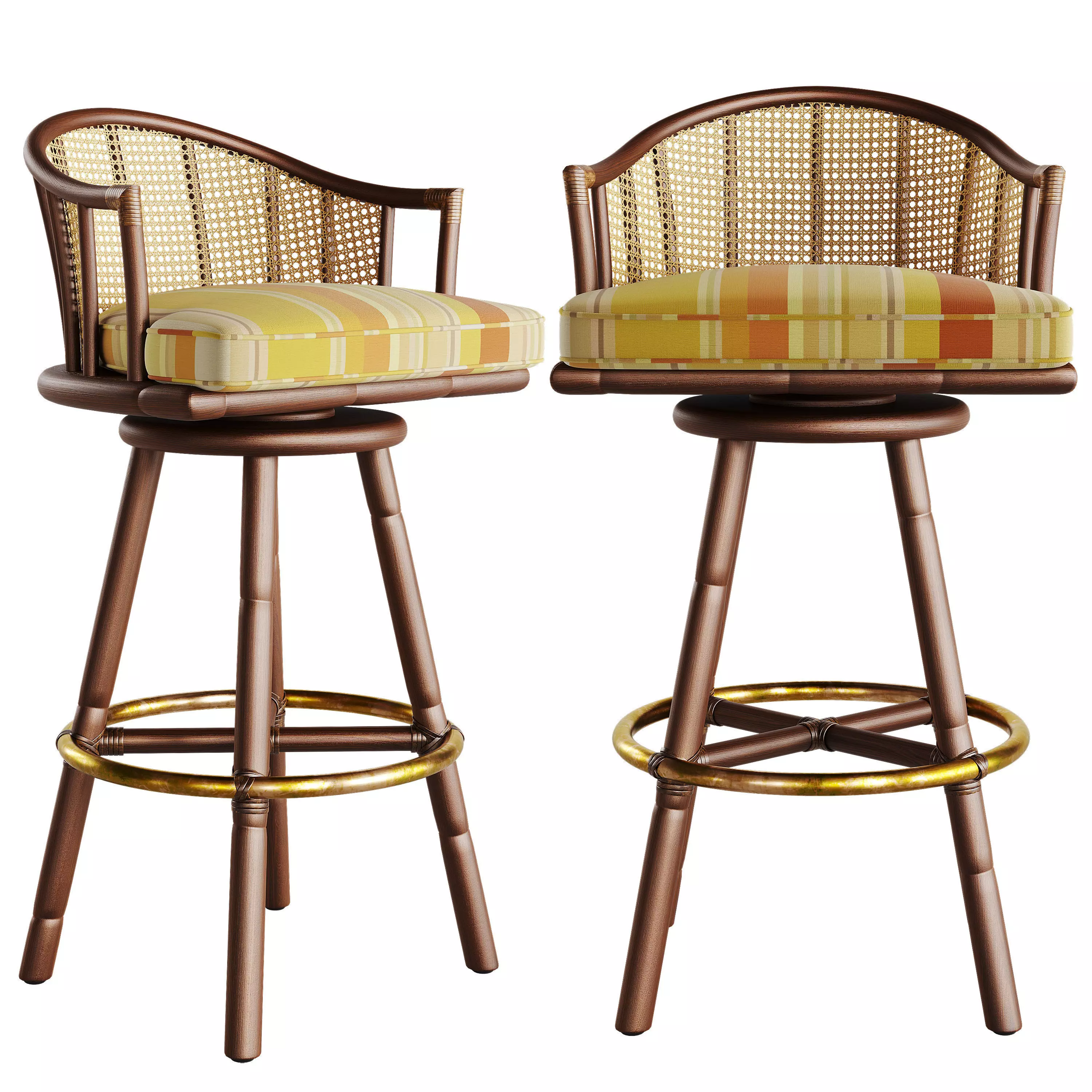 1st DIBS Set of Three McGuire Rattan Swivel Bar Height Stools 3D model_0