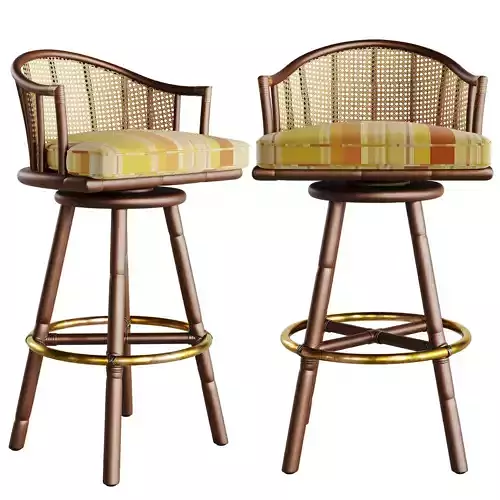 1st DIBS Set of Three McGuire Rattan Swivel Bar Height Stools 3D model