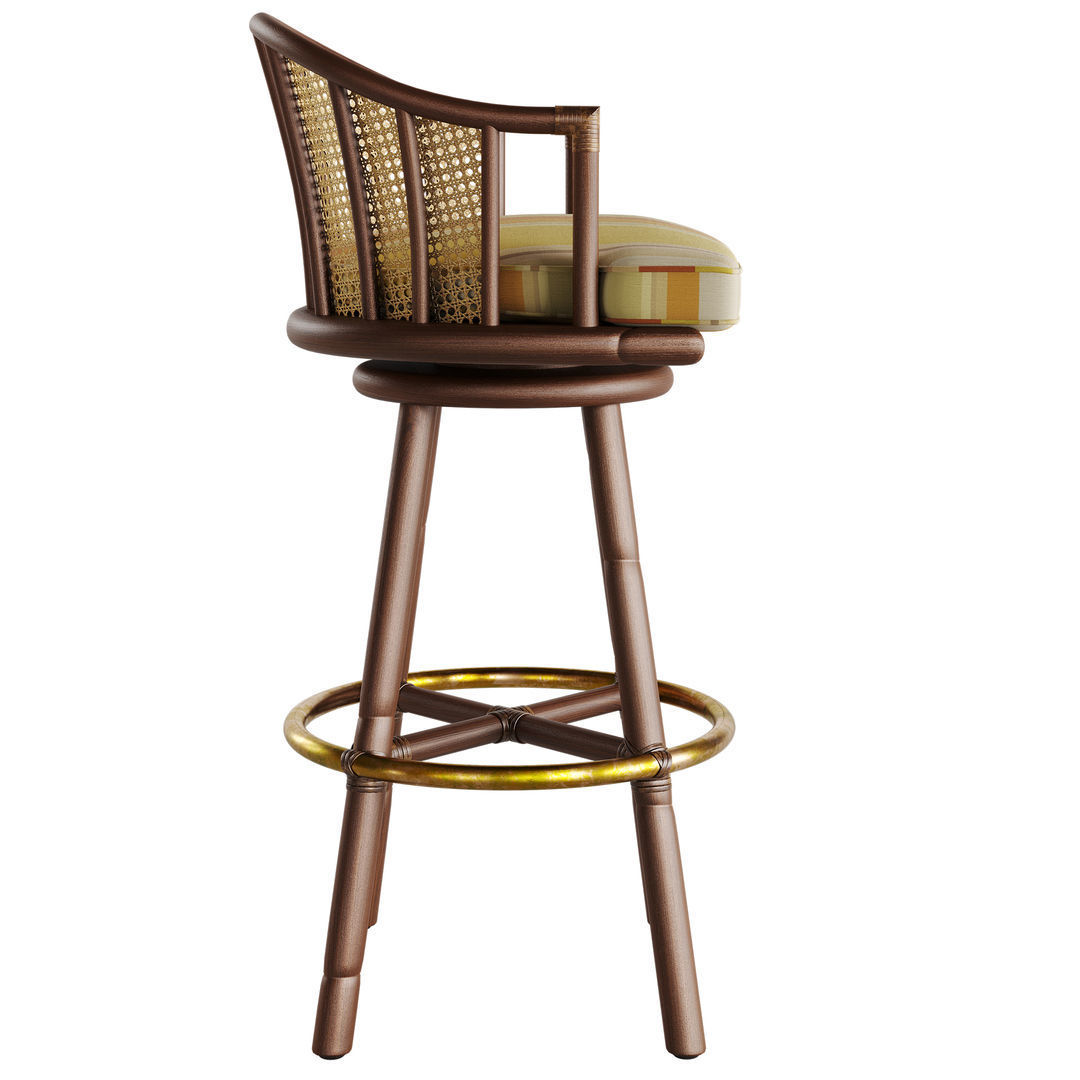1st DIBS Set of Three McGuire Rattan Swivel Bar Height Stools 3D model_3