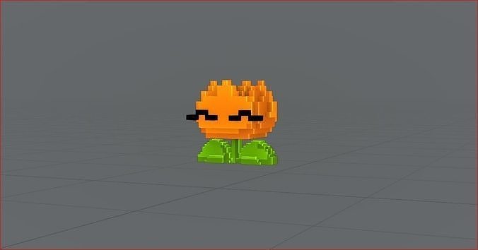 FireFlower orange pixel character 3D model