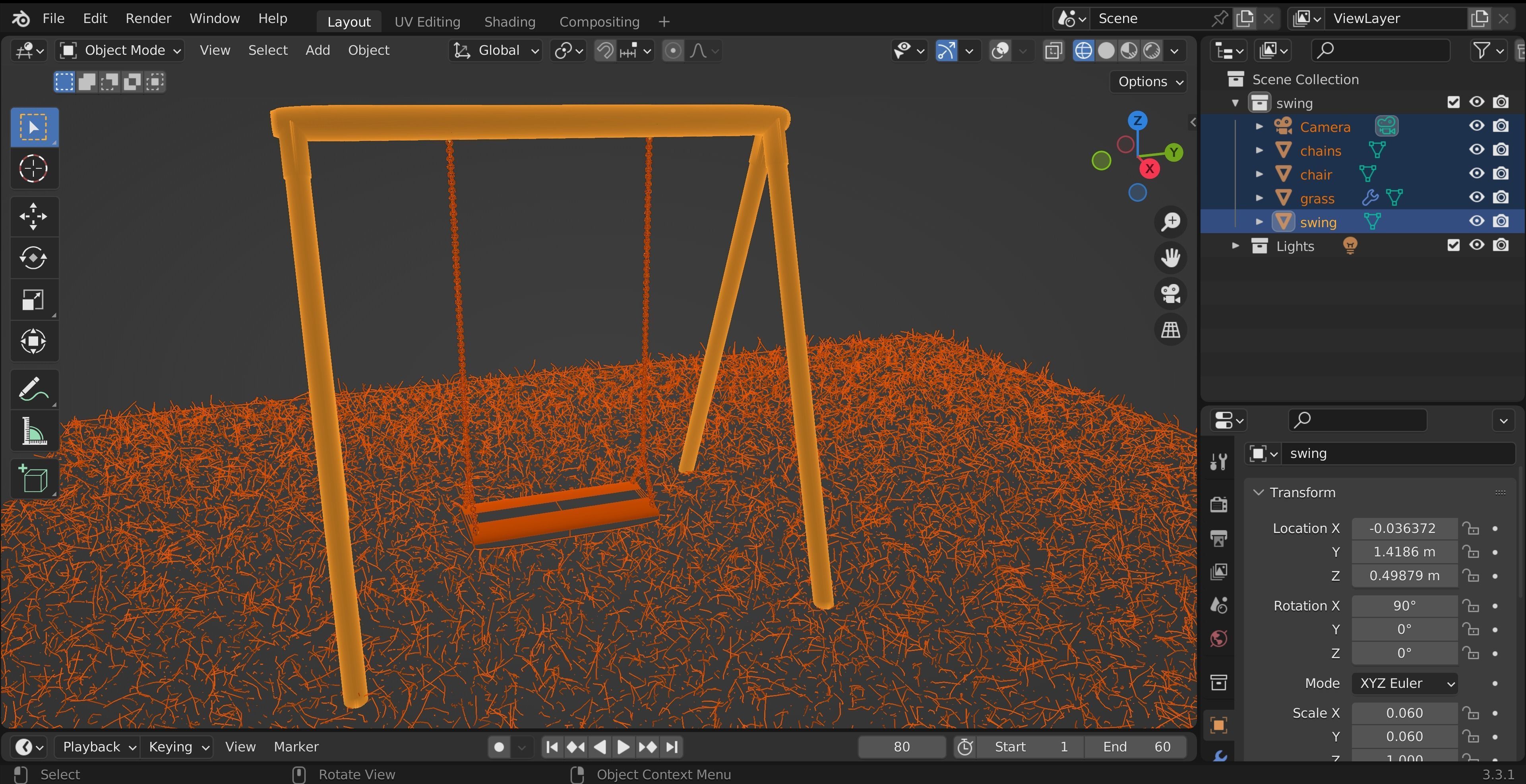 Swing set in grass 3D model_4