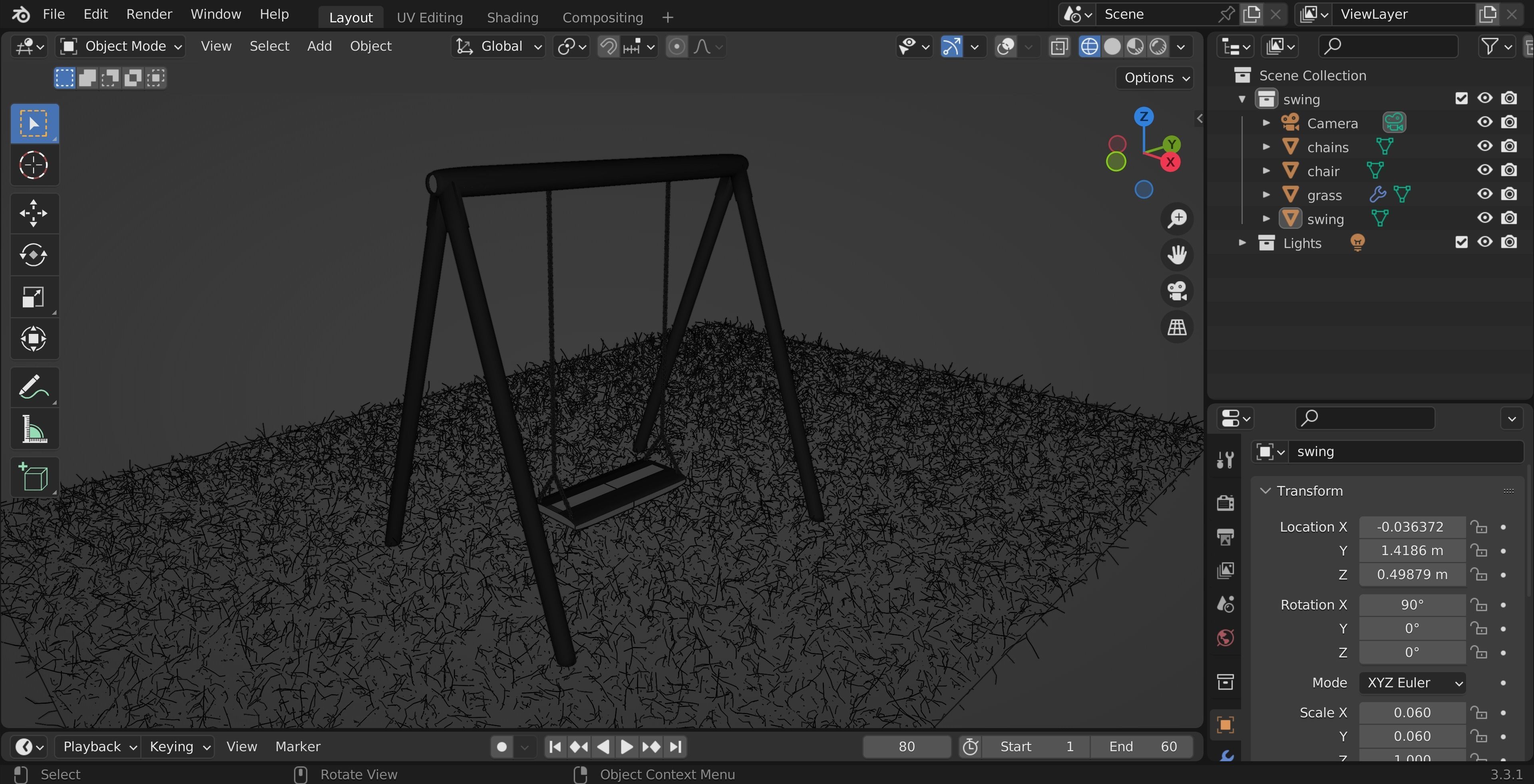 Swing set in grass 3D model_5