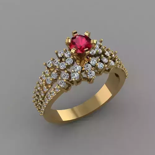 Ruby With Dimond Gold Beautiful Ring  File 3D print model 