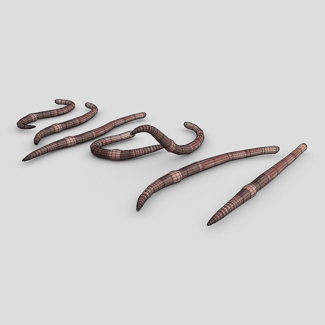 Earthworm set of wooden tusks Low-poly 3D model_12