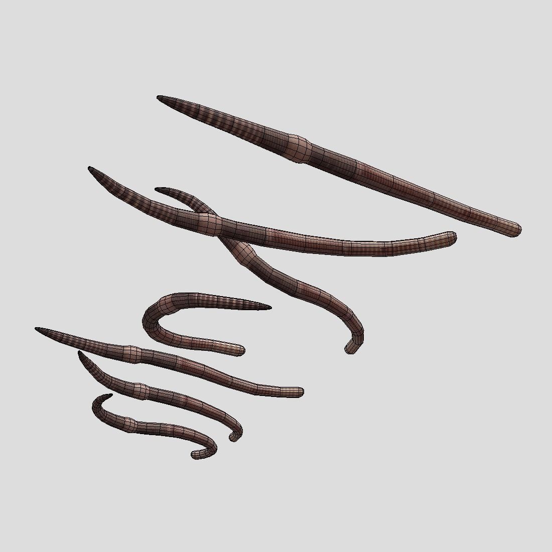 Earthworm set of wooden tusks Low-poly 3D model_8
