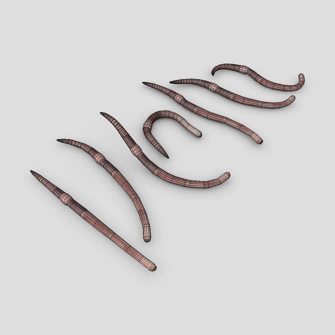 Earthworm set of wooden tusks Low-poly 3D model_2