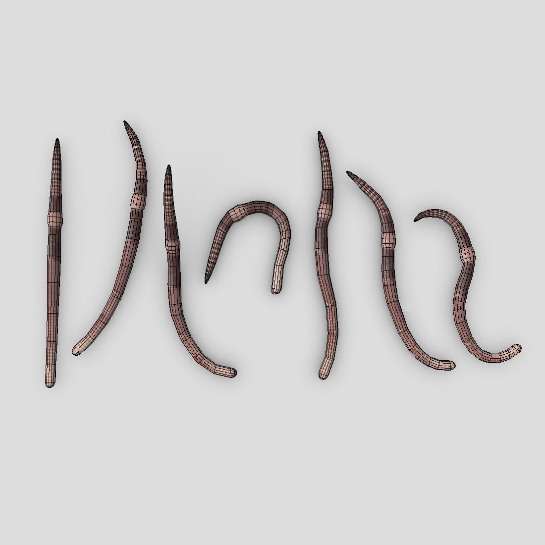 Earthworm set of wooden tusks Low-poly 3D model_4