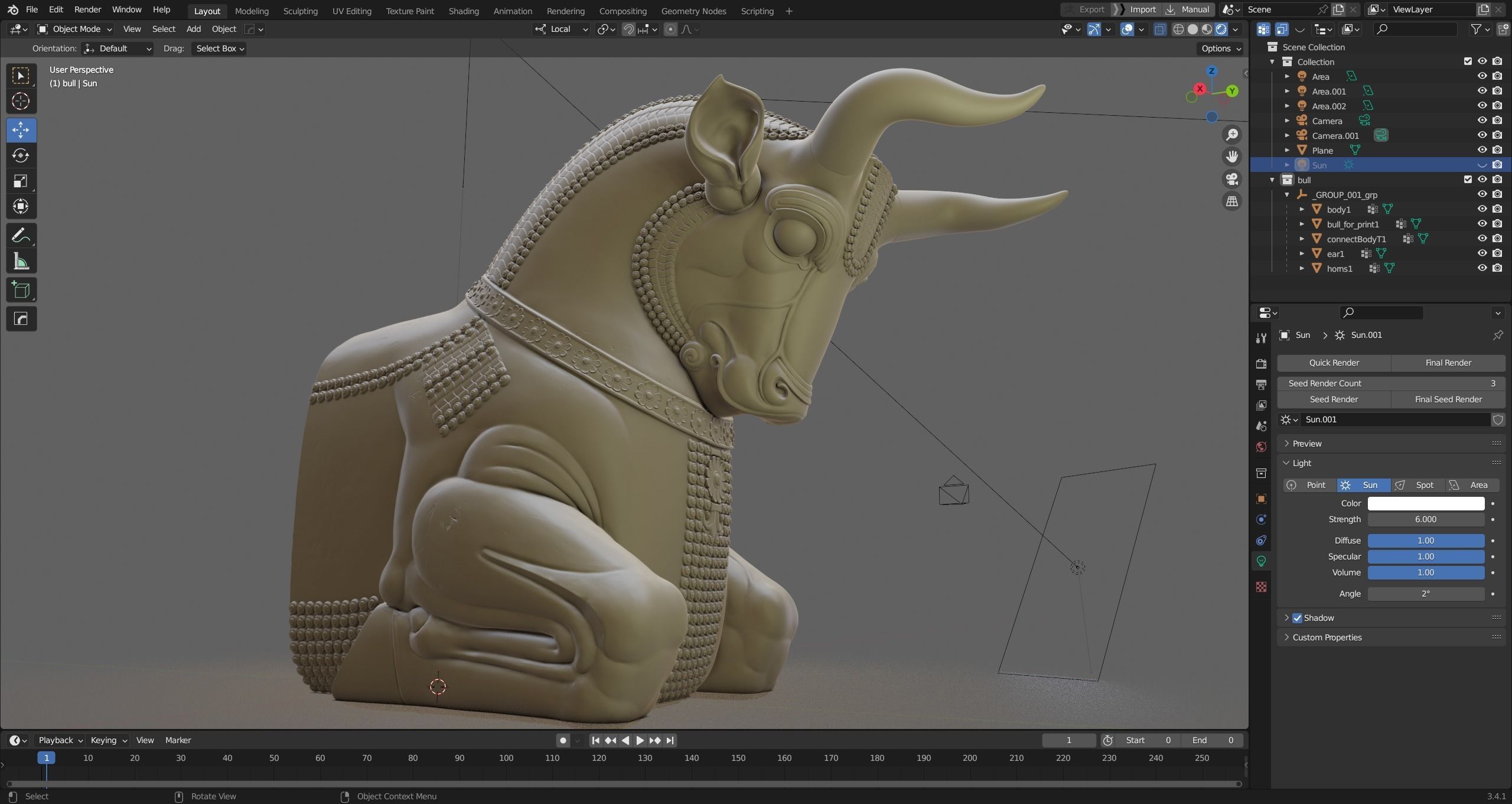 Mesopotamia Persepolis Sacred Bull Sculpture 3D print model_35
