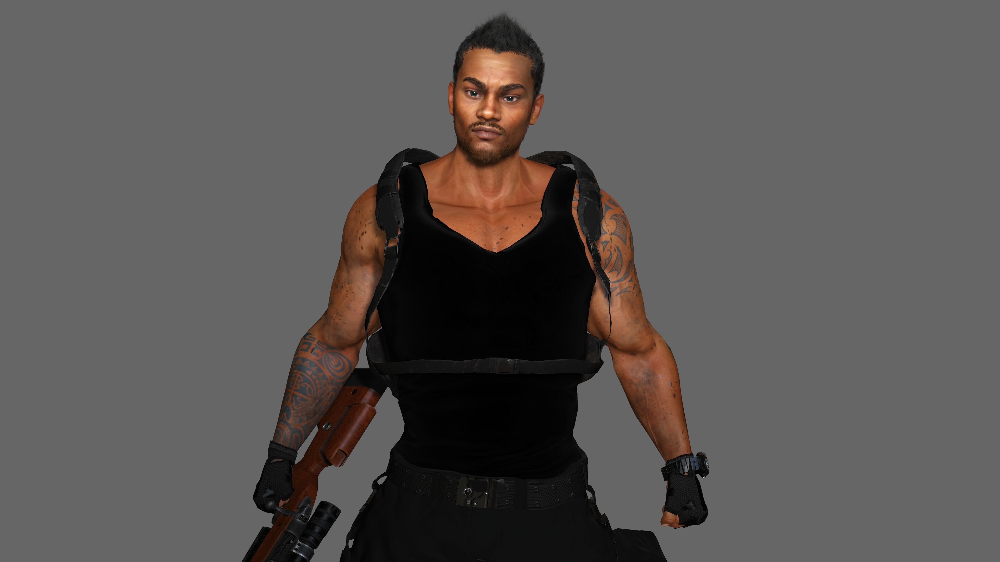 AAA 3D REALISTIC BLACK MALE CHARACTER - GUN SHOOTER MAN Low-poly 3D model_3