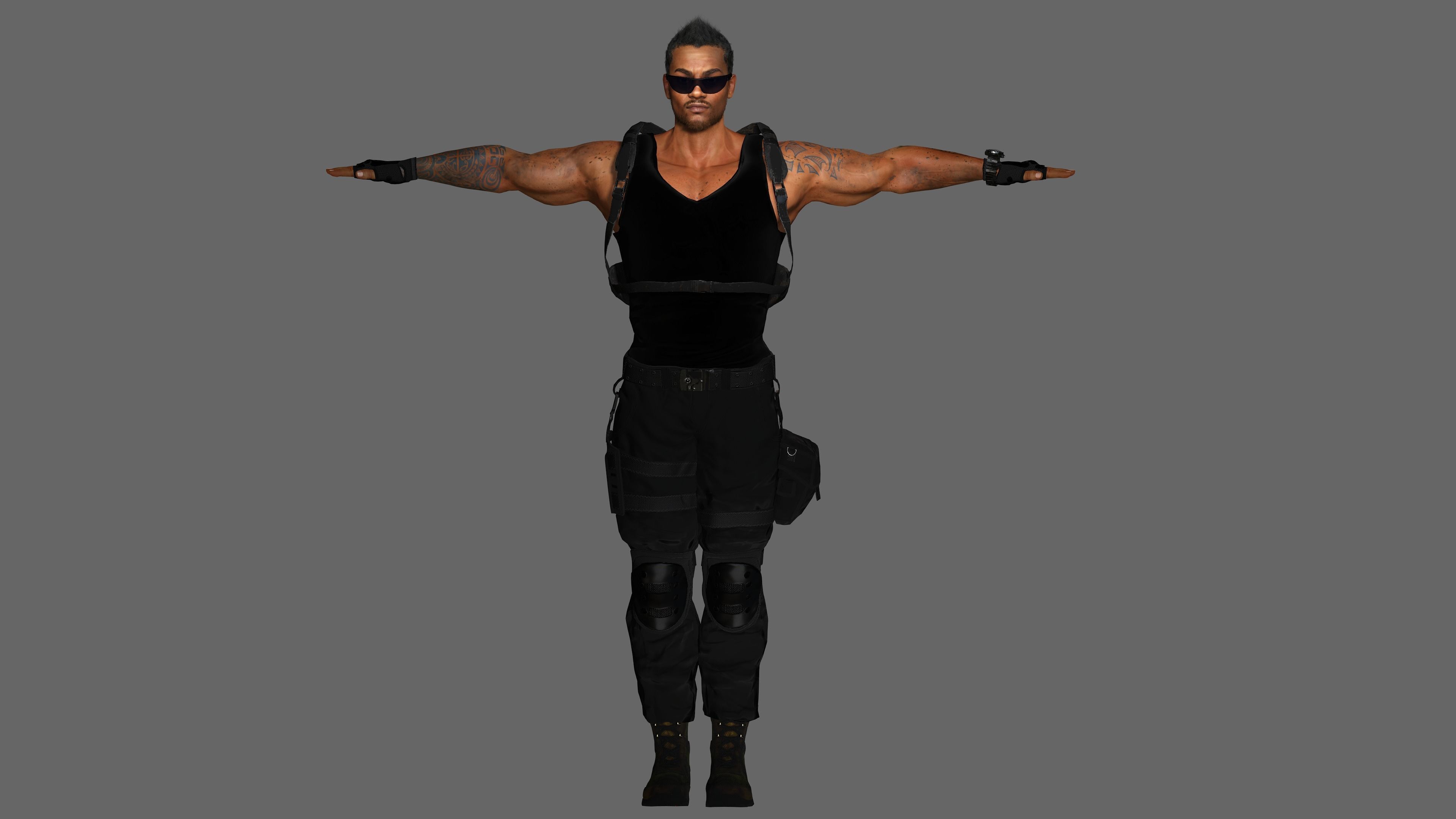 AAA 3D REALISTIC BLACK MALE CHARACTER - GUN SHOOTER MAN Low-poly 3D model_14