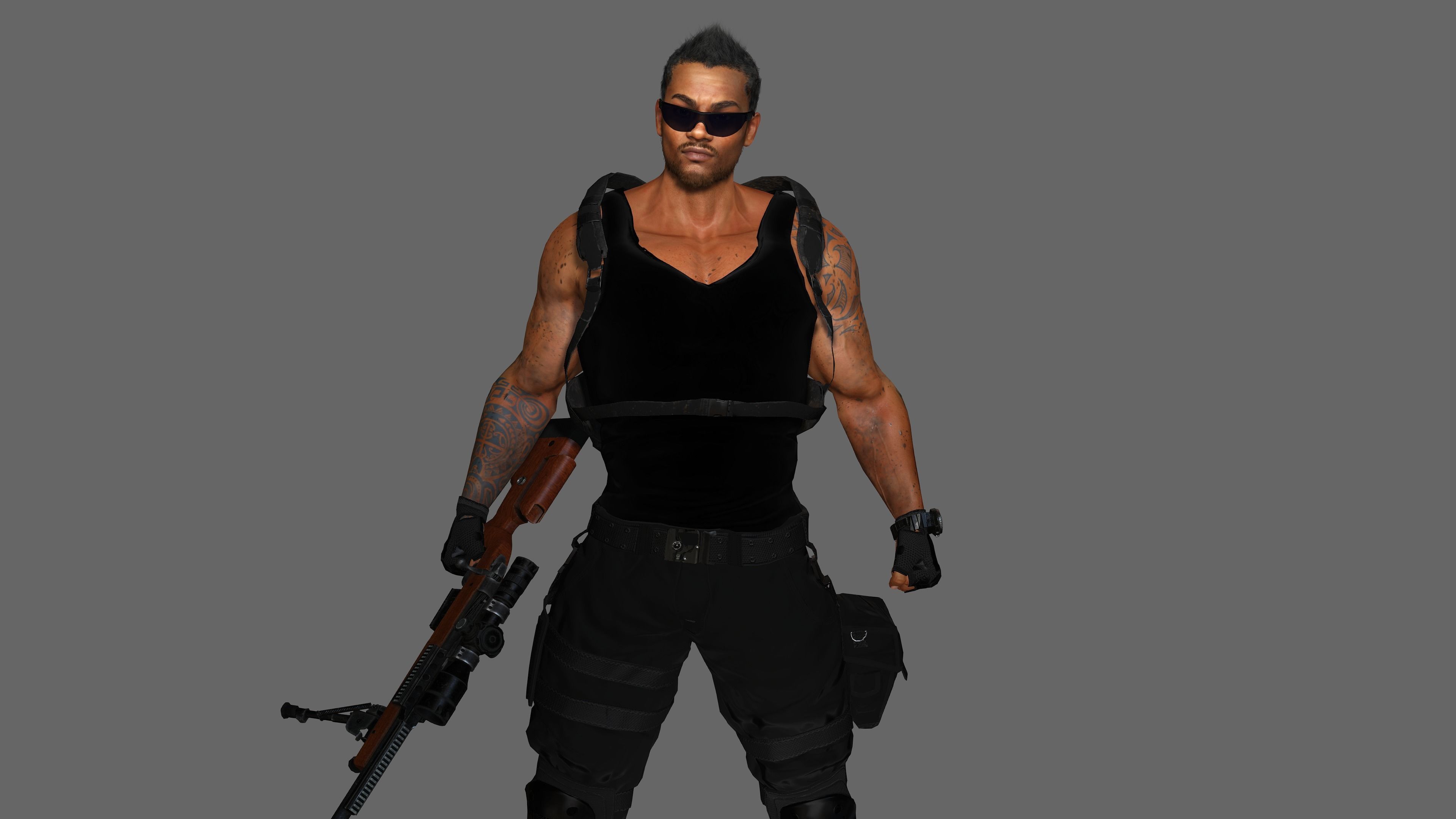 AAA 3D REALISTIC BLACK MALE CHARACTER - GUN SHOOTER MAN Low-poly 3D model_2