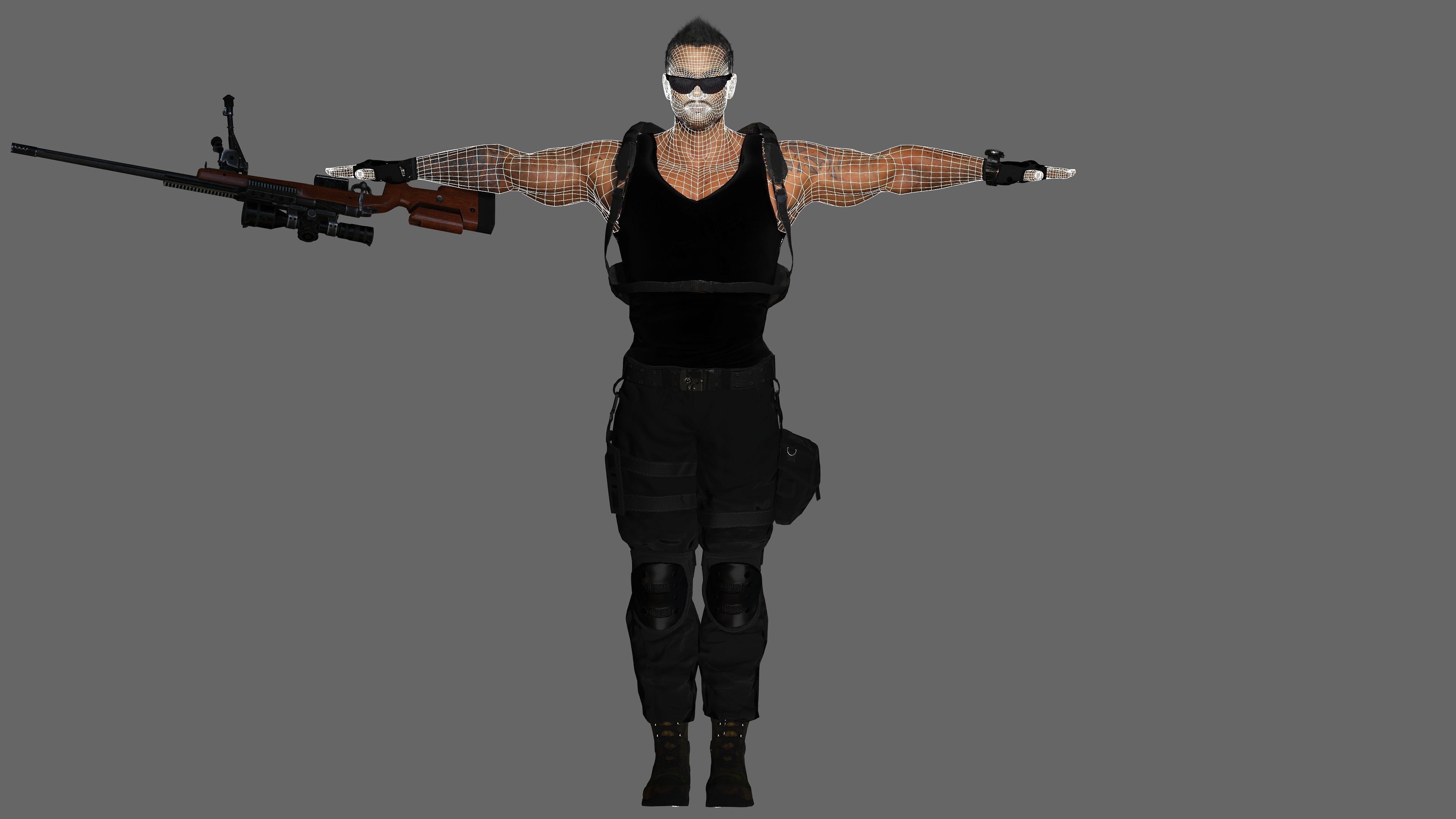 AAA 3D REALISTIC BLACK MALE CHARACTER - GUN SHOOTER MAN Low-poly 3D model_16