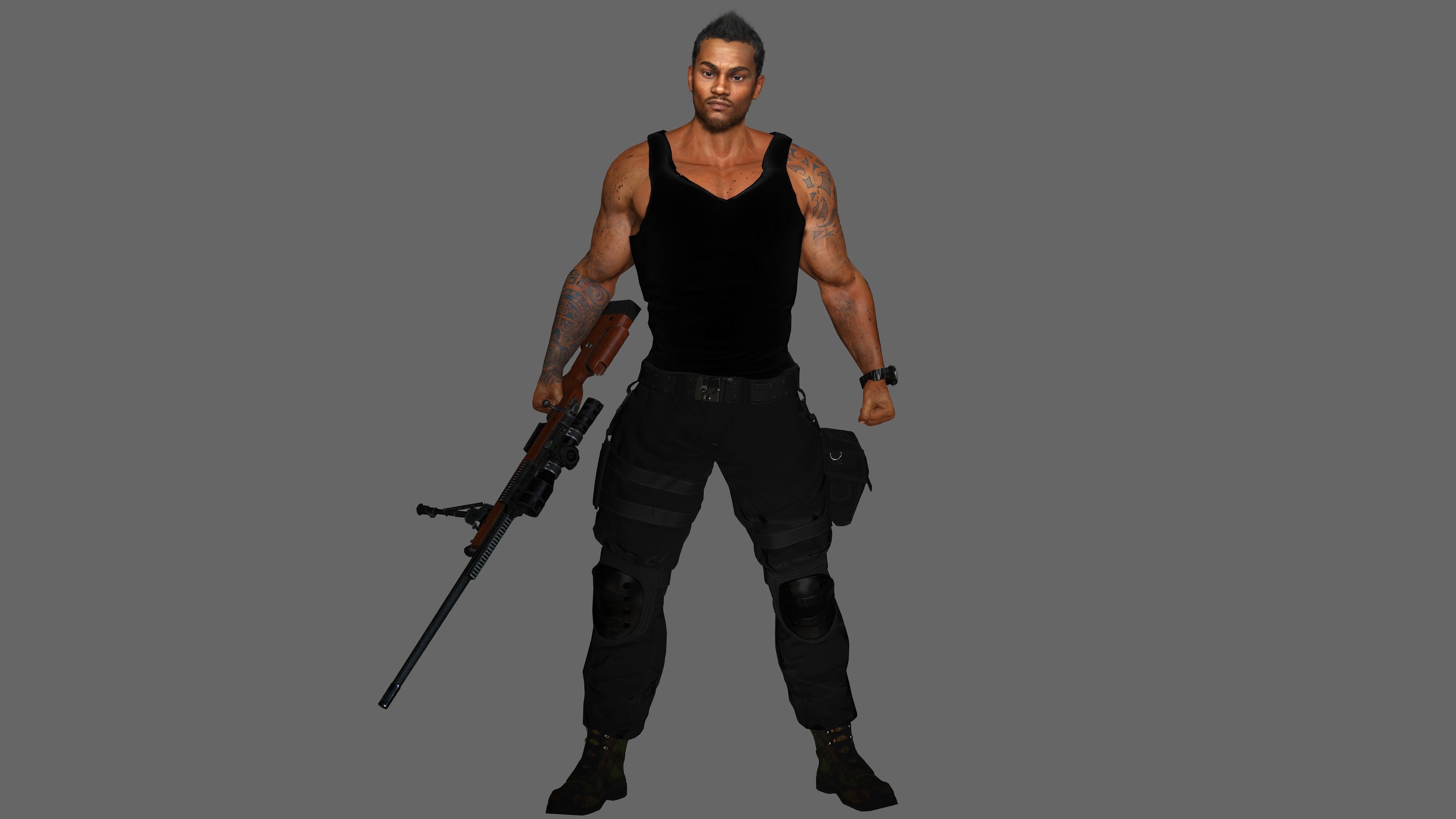 AAA 3D REALISTIC BLACK MALE CHARACTER - GUN SHOOTER MAN Low-poly 3D model_5
