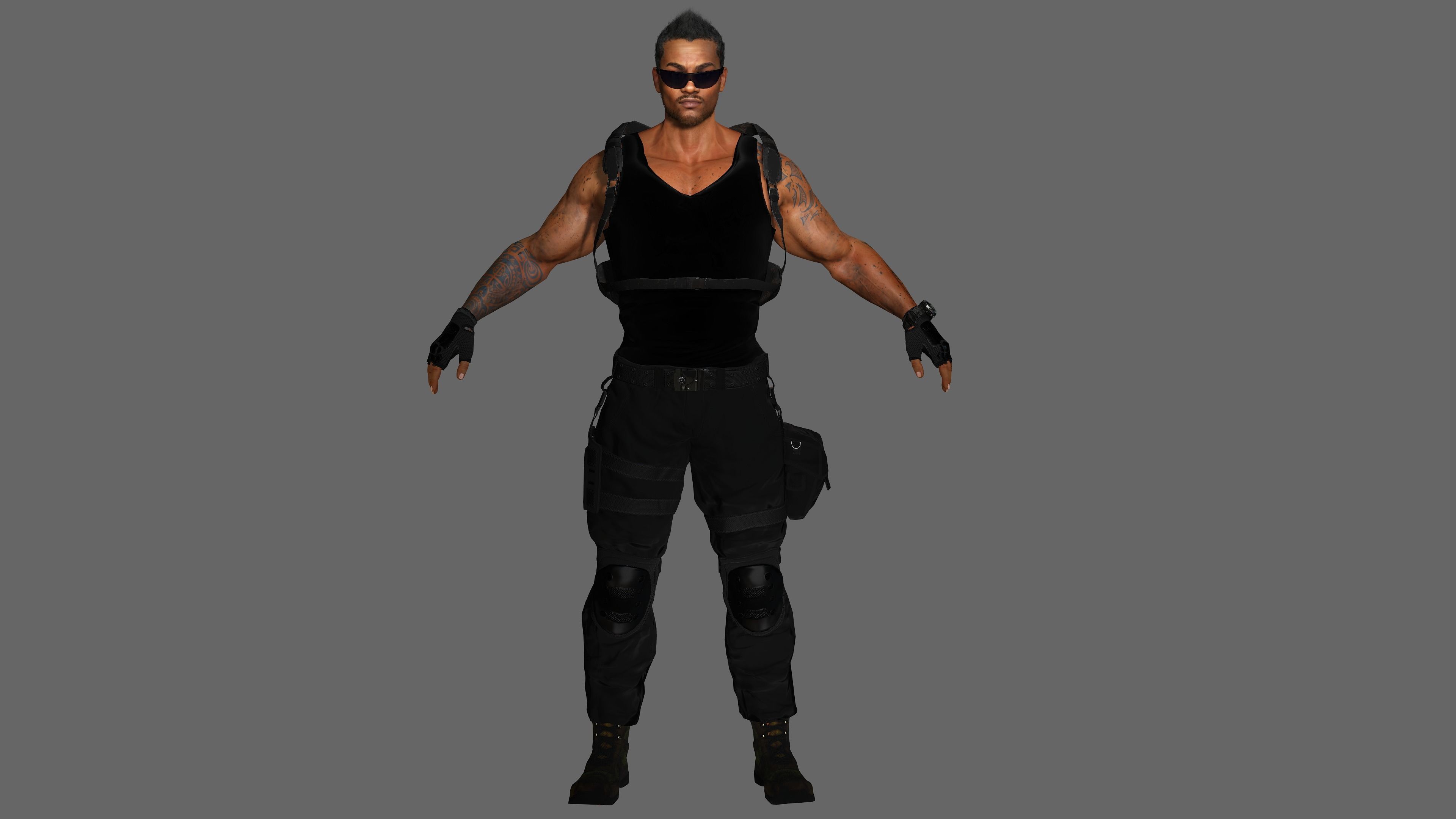 AAA 3D REALISTIC BLACK MALE CHARACTER - GUN SHOOTER MAN Low-poly 3D model_11